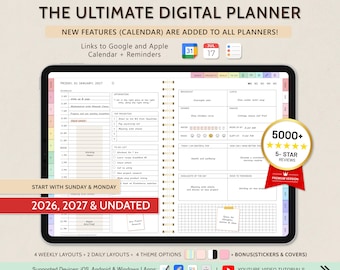 Digital Planner for GoodNotes, 2026 2027 Undated, iPad Notability Planner (Digital Download)