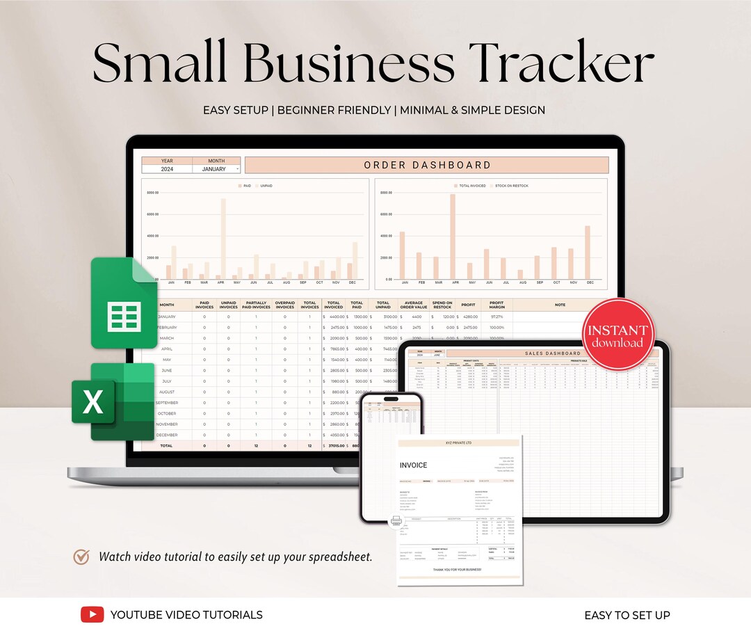 Small Business Tracker Google Sheets, Excel Inventory Tracker ...