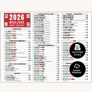 2026 Mahjong Hand Tracker, American Mahjong stampabile, Mah Jongg, scorecard Mahjong, tessere Mahjong, Mahjong Game Night, PDF Download digitale