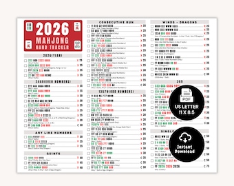 2026 Mahjong Hand Tracker, Mahjong americano imprimible, Mah Jongg, cuadro de mando de Mahjong, fichas de Mahjong, Noche de juegos de Mahjong, Descarga digital PDF