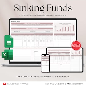 Sinking Funds Tracker Spreadsheet for Google Sheets, Excel Budget Savings Tracker, Sinking Funds Planner, Saving Personal Finance Planner