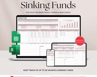 Sinking Funds Tracker Spreadsheet for Google Sheets, Excel Budget Savings Tracker, Sinking Funds Planner, Saving Personal Finance Planner