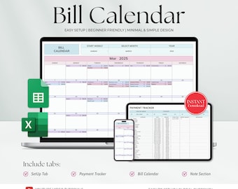Hoja de cálculo de seguimiento de facturas Hojas de cálculo de Google Excel Calendario de facturas Planificador de facturas inteligente mensual Calendario de facturas editable Calendario de presupuesto Seguimiento de presupuesto
