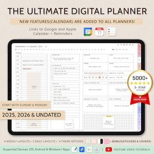 Digital Planner 2025 2026 & Undated, Goodnotes Planner, Daily Planner, Weekly Planner, Notability Planner, iPad Planner, Google Calendar