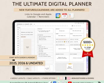 Digital Planner 2025 2026 & Undated, Goodnotes Planner, Daily Planner, Weekly Planner, Notability Planner, iPad Planner, Google Calendar