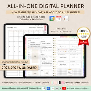 Digital Planner 2025 2026 + Undated Digital Planner, Goodnotes Planner, Daily Planner, Weekly Planner, Notability Planner, iPad Planner