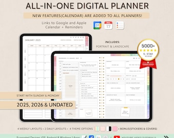 Digital Planner 2025 2026 + Undated Digital Planner, Goodnotes Planner, Daily Planner, Weekly Planner, Notability Planner, iPad Planner