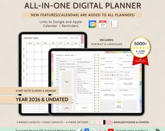 2026 Digital Planner, Undated, GoodNotes, Notability, iPad (Digital Download)