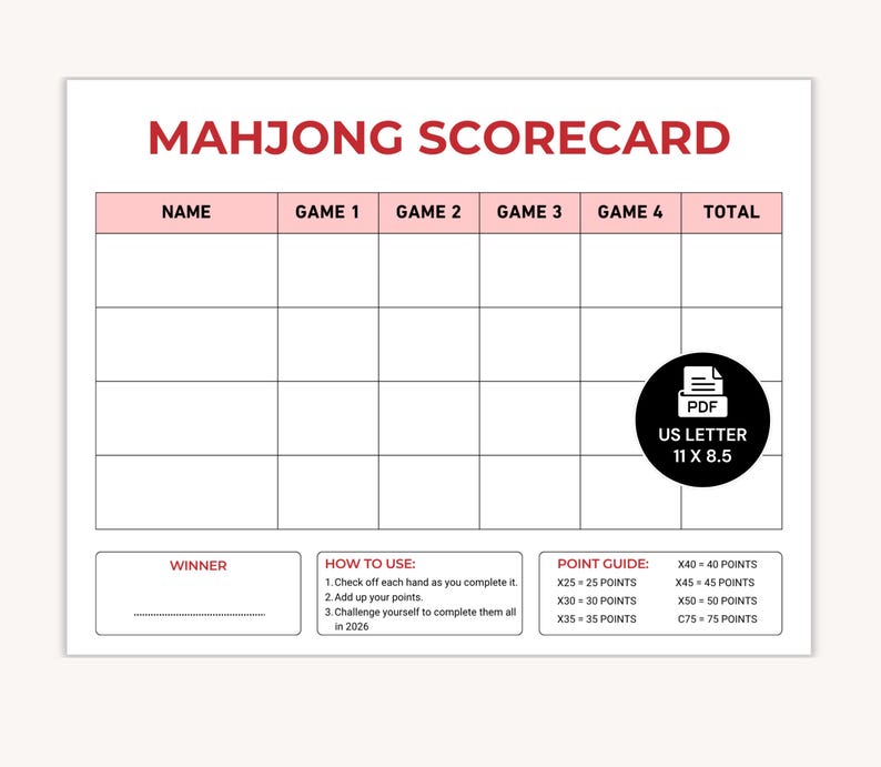 2026 Mahjong Hand Tracker, American Mahjong Printable, Mah Jongg, Mahjong scorecard, Mahjong tiles, Mahjong Game Night, PDF Digital Download

american mahjong,
mahjong cheat sheet,
mahjong scorecard,
NMJL card,
Mahjong Hand Tracker,
mahjong tiles ,
mahjong printable,
Mah Jongg,
mahjong hand tracker,
mahjong guide, 
mahjong Game Night,
2026 mahjohg,
mahjong card 2026
Stay organized and play with confidence using this premium 2026 Mahjong Hand Tracker printable.