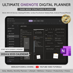 2024 2025 OneNote Digital Planner, OneNote Template, Hyperlinked OneNote Planner-iPad, Android, Windows, PC, MacBook, Surface pro, Computer