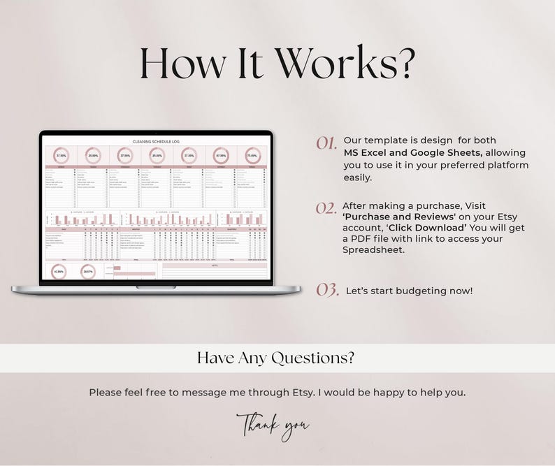 All-in-One Cleaning Checklist Template – Includes Weekly Cleaning Planner, Monthly and Yearly Chore Chart – Google Sheets and Excel Cleaning Tracker – Organize house chores with this printable and editable cleaning schedule