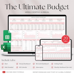 Ultimate Annual Budget Planner & Monthly Budget Spreadsheet for Google Sheets and MS Excel | Financial Planner, Bill Tracker, Debt Tracker