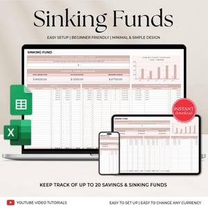 Sinking Funds Tracker Spreadsheet for Google Sheets, Excel Budget Savings Tracker, Sinking Funds Planner, Saving Personal Finance Planner
