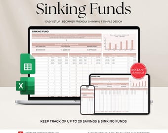 Sinking Funds Tracker Spreadsheet for Google Sheets, Excel Budget Savings Tracker, Sinking Funds Planner, Saving Personal Finance Planner