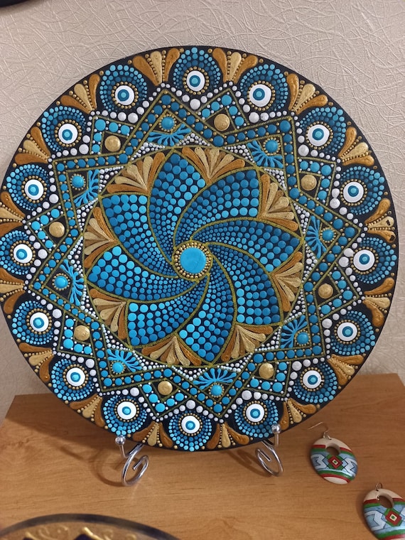 Mandala Art Hand painted Dot Mandala Round Canvas Mandala Wall Hanging Mandala Dot Art Dot Painting Handmade Gift for Her Etsy