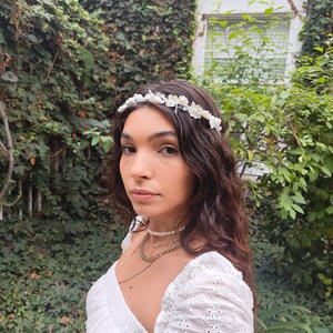Monique White Wedding Flower Hair Vine, Bridal Hair Vine Headband, Women Floral Headpiece, Floral Wedding Festivals Photo Props Headpiece