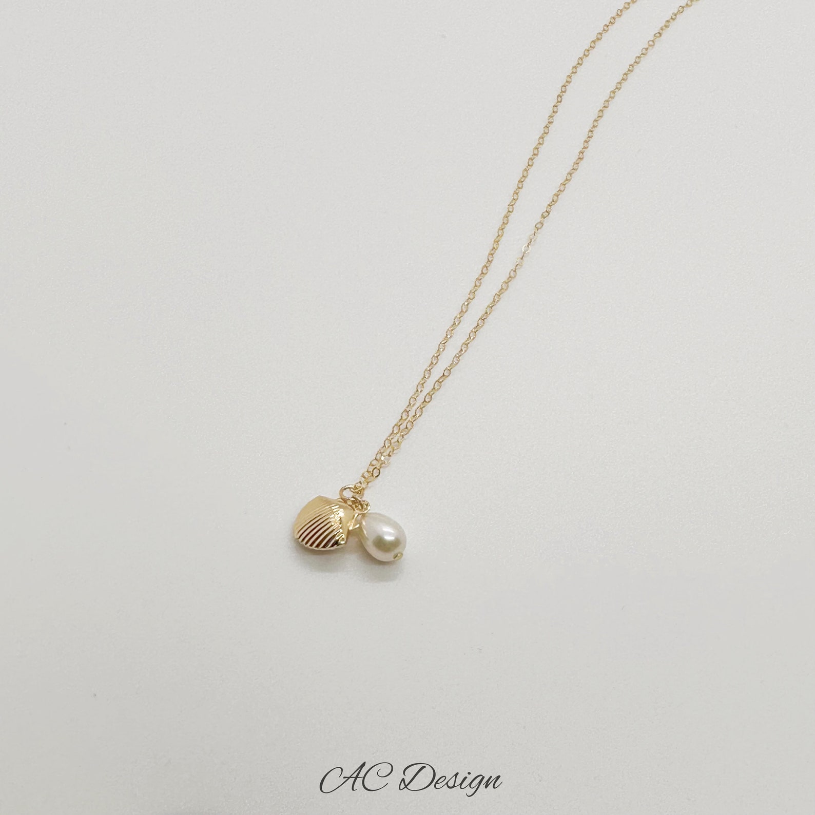 Seashell Pearl Necklace Pearl Necklace 14K Gold Necklace - Etsy