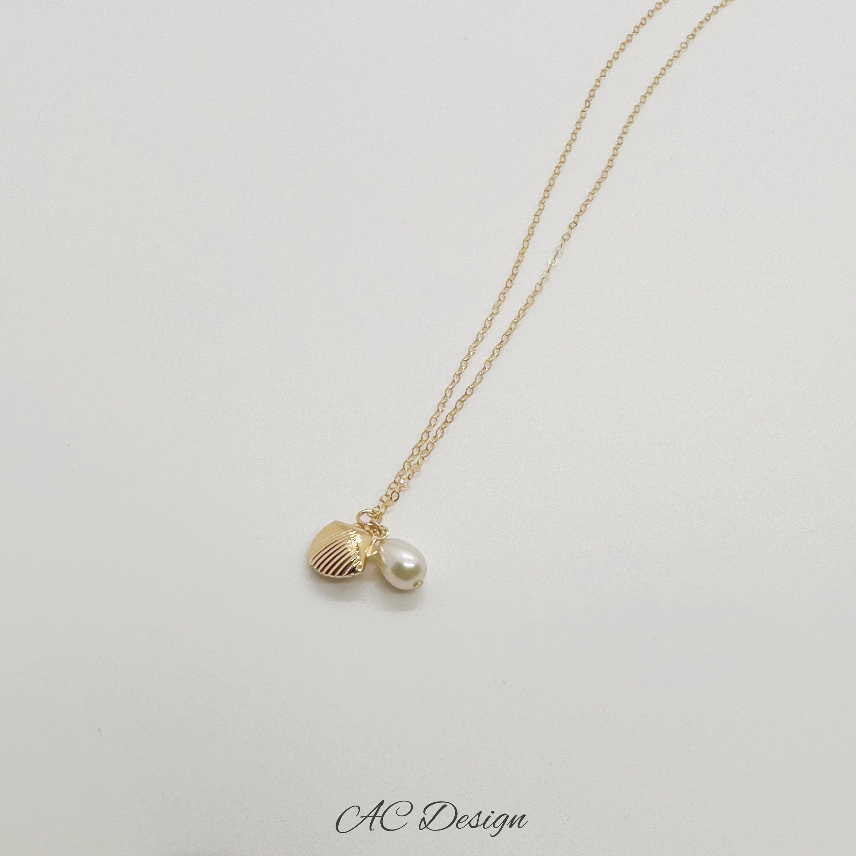 Seashell Pearl Necklace Pearl Necklace 14K Gold Necklace Pearl Necklace ...