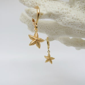 14k Gold Starfish Earrings, Gold Star Fish Earrings, Starfish Jewelry, Starfish Hoop, Gold Hoop Earrings, Ocean Earrings,Beach Gift,Starfish