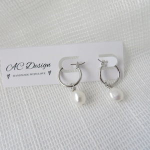 Pearl Hoop Earrings, Hoop Pearl Earrings, Drop Hoop Earrings, Simple Hoop Earrings, Simple Pearl Drop Earrings, Pearl Earrings, Gift for her