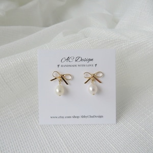 Bow Pearl Earrings Pearl Stud Earrings Pearl Jewelry - Etsy