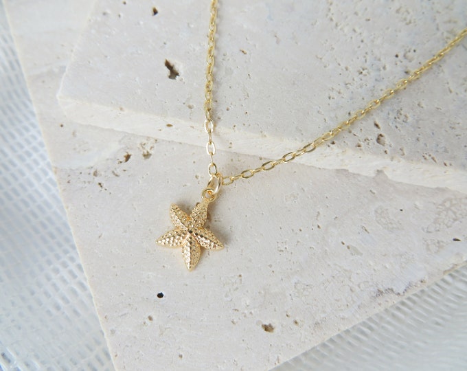 Starfish Necklace, Gold Starfish Necklace, Starfish Jewelry, Beach Necklace, Ocean Jewelry, Gold Jewelry Summer, Nickel Free, Tiny Starfish