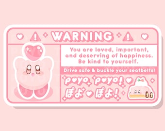 Cute Affirmation Car Warning Sticker | Car Decal, Airbag Label, Pink Kawaii Car Accessories | Waterproof Matte Vinyl Sticker | For Car Visor