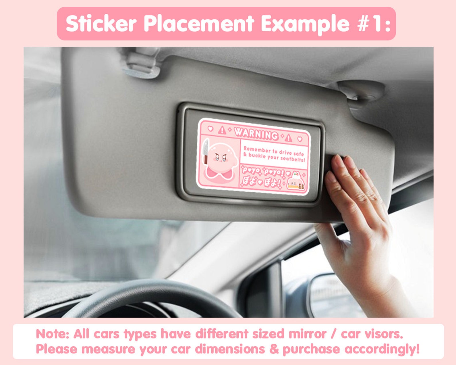 Cute Car Warning Sticker Car Decal, Pink Kawaii, Airbag Label