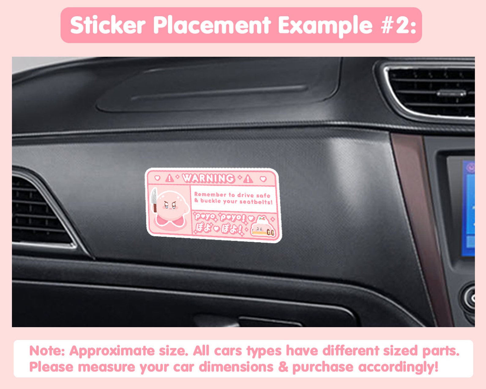 Cute Car Warning Sticker Car Decal, Pink Kawaii, Airbag Label