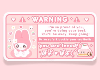 Pink Bunny Cute Car Warning Sticker | Car Decal, Airbag Label, Pink Kawaii Affirmation Car Accessories | Waterproof Vinyl Car Visor Sticker