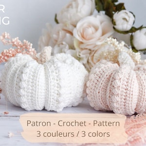 Crochet pattern - My Pumpkin Fleurie - PDF - pattern in French / ENGLISH pattern - autumn pumpkin - download