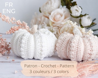 Crochet pattern - My Pumpkin Fleurie - PDF - pattern in French / ENGLISH pattern - autumn pumpkin - download
