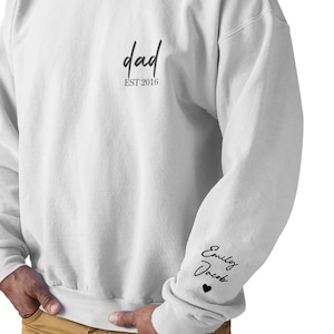 Custom Dad Shirt with Kids Names and Heart on Sleeve Sweatshirt, Dad Sweatshirt, Father's Day Gift, Father's Day Shirt, Unique Gift for Dad