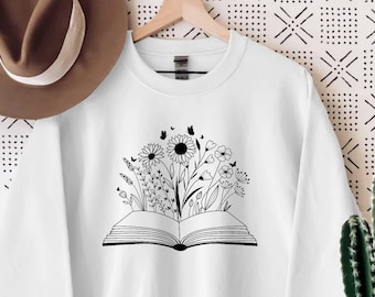Book Flower Sweatshirt, Wildflowers Reading Sweatshirt, Librarian Sweatshirt, Books Shirt, Unisex Floral Sweater, Bookish Sweatshirt