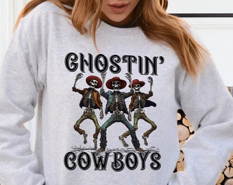 Ghostin Cowboys Shirt, Halloween Skeleton Sweatshirt, Western Halloween, Dancing Skeleton Shirt, Cowboy Ghost Shirt, Spooky Shirt
