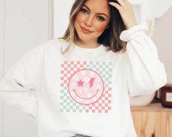 Checkered Smiley Face Shirt, Smiley Face Tee, Smiley Face T-shirt,Gift for Her, Funny Shirt,Checkered Shirt,Checkered Tee, Trendy Checkered