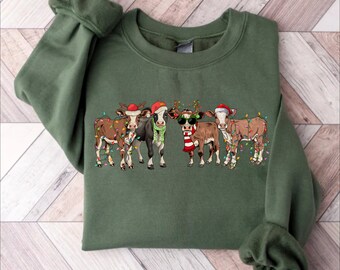 Christmas Cow Sweatshirt, Cow Lover Gift, Womens Cow Shirt, Funny Christmas Shirt, Christmas Crewneck, Holiday Sweater, Farm Christmas Shirt