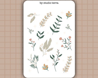 Autumnal Foliage Sticker Sheet | Bullet Journal Stickers, Scrapbook Stickers, Planner Stickers, Journal Stickers, Flower, Plant