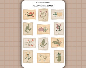 Fall Botanical Stamps Sticker Sheet | Bullet Journal Stickers, Scrapbook Stickers, Planner Stickers, Journal Stickers, Autumn, Flowers