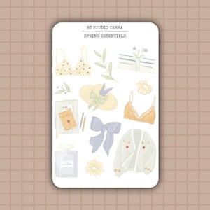 Foglio di adesivi essenziali primaverili / Adesivi per bullet journal, adesivi per album, adesivi per planner, adesivi per diario, picnic, fiori, pastello