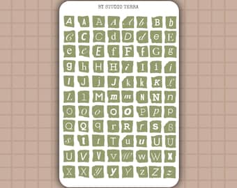 Green Alphabet Stickers Sticker Sheet | Bullet Journal, Scrapbook, Planner, Journal Stickers, Junk Journal, ABC