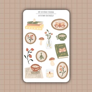 Hoja de pegatinas con detalles de otoño / Pegatinas para Bullet Journal, Pegatinas para álbumes de recortes, Pegatinas para planificadores, Pegatinas para diarios, Bordados, Libros, Velas