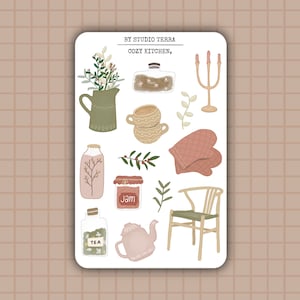 Hoja de pegatinas para cocina acogedora / Pegatinas para Bullet Journal, Pegatinas para álbumes de recortes, Pegatinas para planificadores, Pegatinas para diarios, Té,