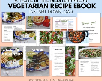 A Taste of the Mediterranean | Vegetarian Recipe E-Book with Grocery List | Vegetarian Mediterranean Digital Cookbook PDF | Letter 8.5 x 11"