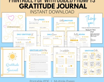 Printable Gratitude Journal PDF with Guided Prompts and Freeform Worksheets | Gratitude PDF Worksheets | Instant Download | Letter 8.5 x 11"