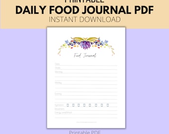 Printable Daily Food Journal PDF | Food and Mood Journal Template | Undated Minimalist Design | Instant Download | US Letter Size 8.5" x 11"