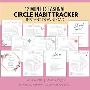 Cute 12-Month Seasonal Circle Daily Habit Tracker | Printable PDF US Letter 8.5&quot; x 11&quot; | Routine Tracking | Track Daily Habits