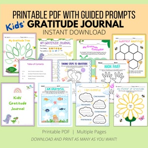 Diario de gratitud para niños imprimible PDF para jardín de infantes-primaria / Páginas de gratitud para niños de 5 a 9 años / Hojas de gratitud 8.5x11