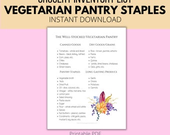 Vegetarian Pantry Staples List PDF | Printable Vegan Pantry List | Plant-Based Pantry Staples | US Letter 8.5" x 11" | Grocery Inventory