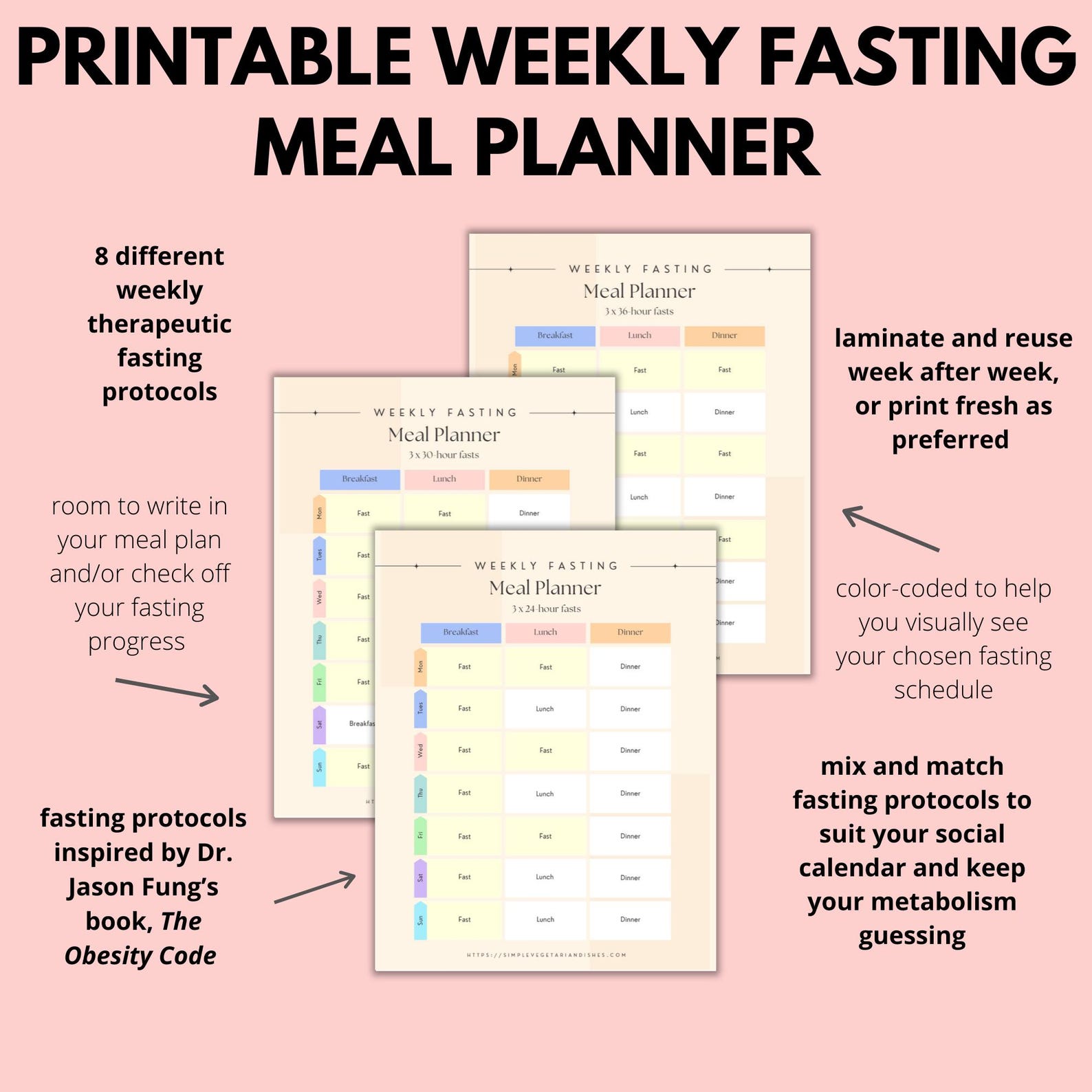 Fasting Protocol Weekly Meal Planner Printable PDF 8.5